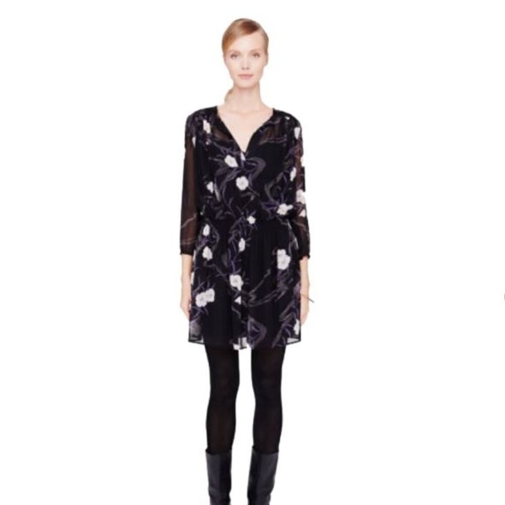 Club Monaco Women Black Floral Print Roanna Work Office Casual Mini Dress Size 0